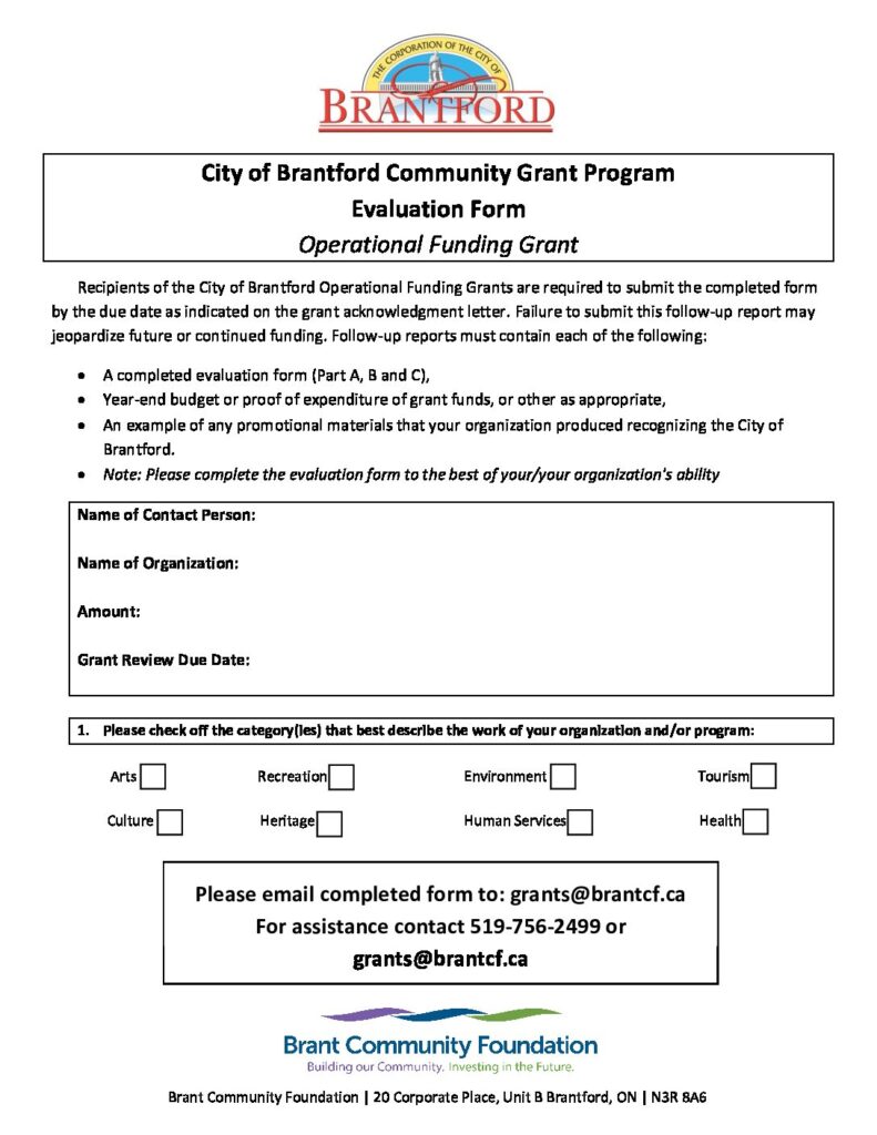 City Grant Evaluation Form Operational 2024 – Brant Community Foundation